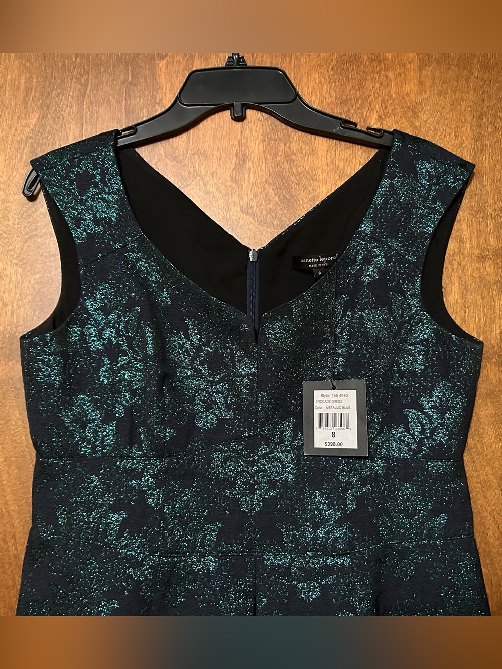 Nanette Lepore Brocade Dress Metallic Blue Teal Sparkle Floral Dress, Size 8 - Picture 7 of 16